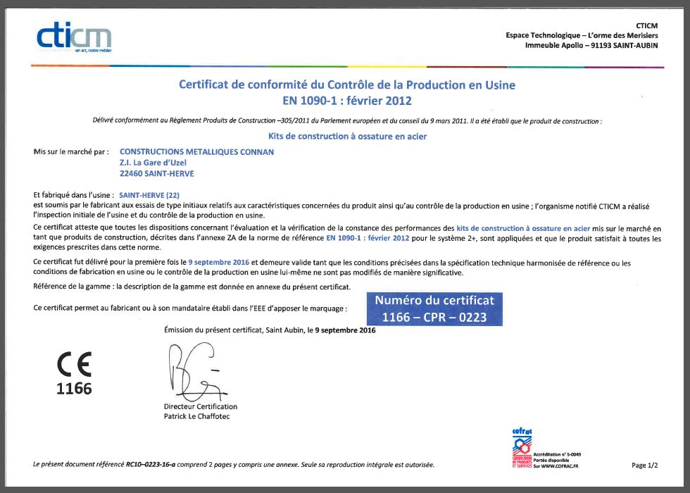 Certificat de Conformité CPU - NF EN 1090-1
